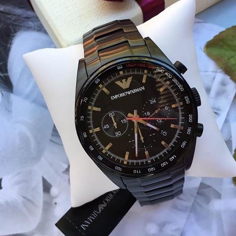 男生手錶 鋼帶錶 Armani手錶 阿曼尼手錶 AR三眼計時酷黑石英錶 黑色不鏽鋼鏈商務休閒男錶AR6094-細節圖8