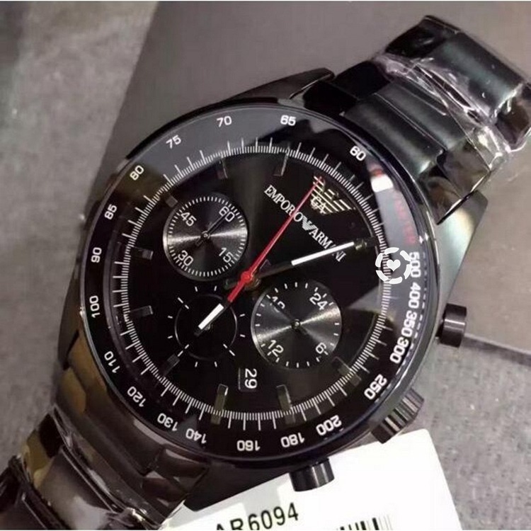 男生手錶 鋼帶錶 Armani手錶 阿曼尼手錶 AR三眼計時酷黑石英錶 黑色不鏽鋼鏈商務休閒男錶AR6094-細節圖9