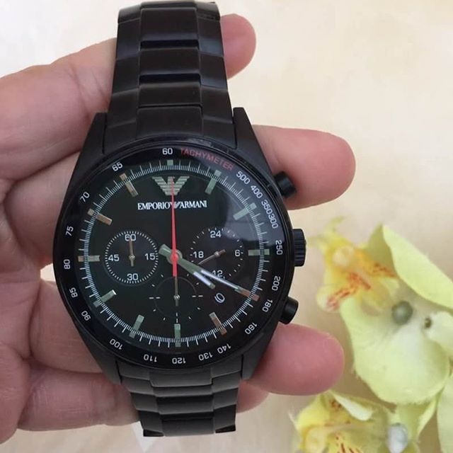 男生手錶 鋼帶錶 Armani手錶 阿曼尼手錶 AR三眼計時酷黑石英錶 黑色不鏽鋼鏈商務休閒男錶AR6094-細節圖10