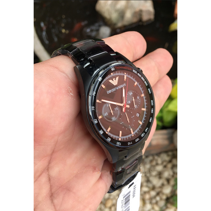 男生手錶 鋼帶錶 Armani手錶 阿曼尼手錶 AR三眼計時酷黑石英錶 黑色不鏽鋼鏈商務休閒男錶AR6094-細節圖11