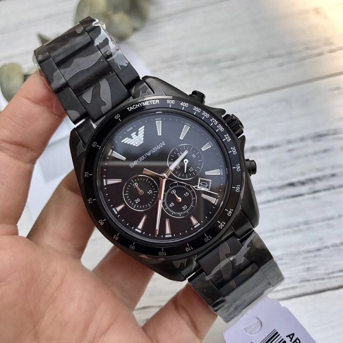 Armani手錶 阿曼尼手錶 新品上市 黑色迷彩不鏽鋼鏈石英男錶AR11027