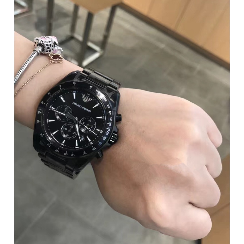 Armani手錶 阿曼尼手錶 新品上市 黑色迷彩不鏽鋼鏈石英男錶AR11027-細節圖4