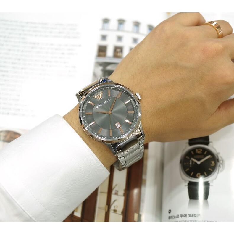 Armani手錶 阿曼尼手錶 阿瑪尼手錶 不鏽鋼鏈淺灰色男錶 商務休閒時尚防水三眼計時日曆石英錶AR2514-細節圖4