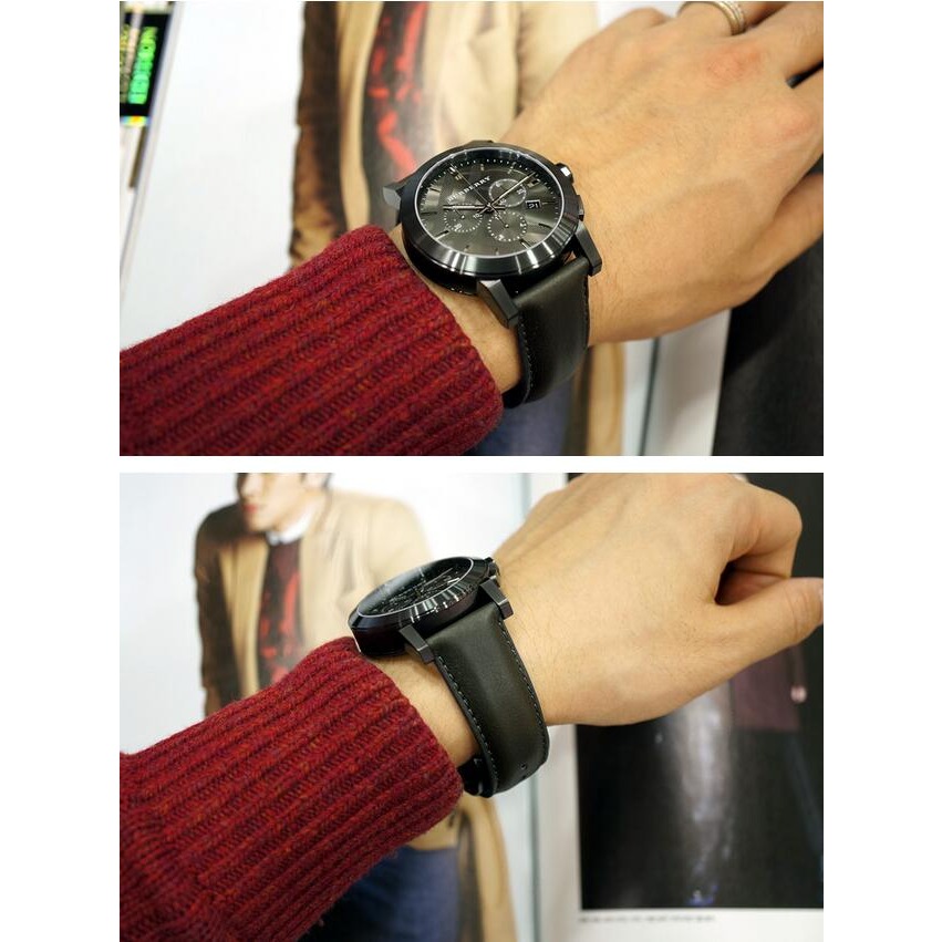 男生手錶 Burberry手錶 戰馬手錶 black chrono 男士三眼計時真皮錶帶 商務休閒男錶BU9364-細節圖2