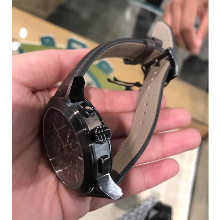 男生手錶 Burberry手錶 戰馬手錶 black chrono 男士三眼計時真皮錶帶 商務休閒男錶BU9364-細節圖7