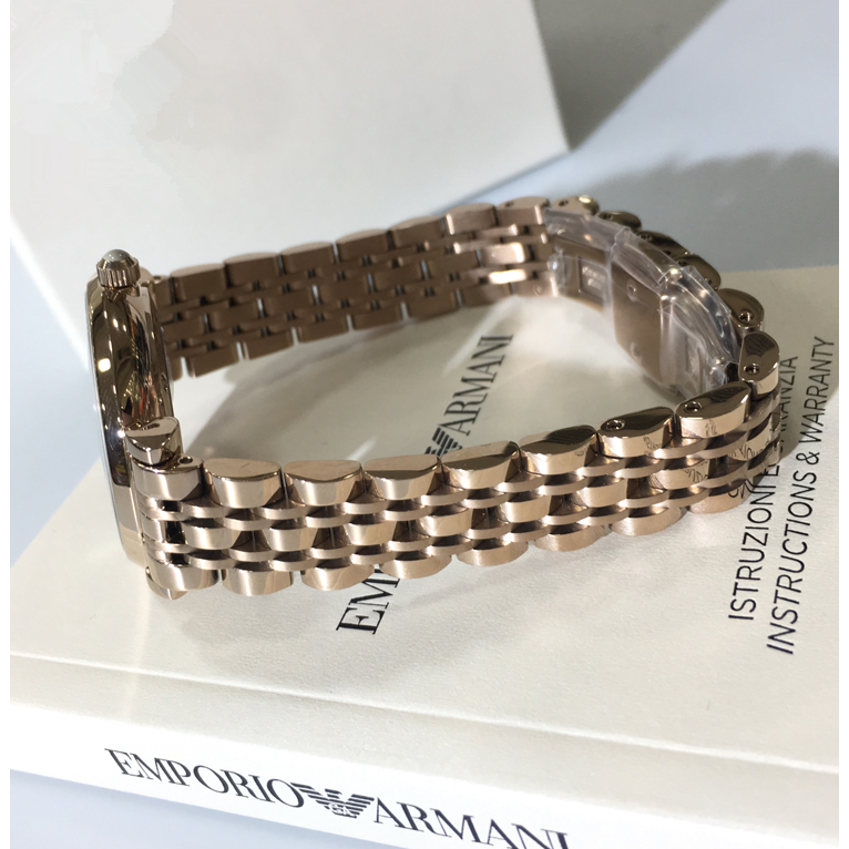 女生手錶 阿曼尼Armani手錶 新款簡約鋼鏈水鑽時尚精美時尚潮流石英女錶 香檳金色AR11059-細節圖9