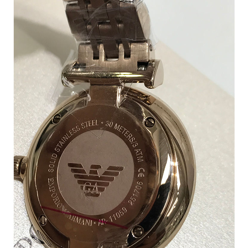 女生手錶 阿曼尼Armani手錶 新款簡約鋼鏈水鑽時尚精美時尚潮流石英女錶 香檳金色AR11059-細節圖10