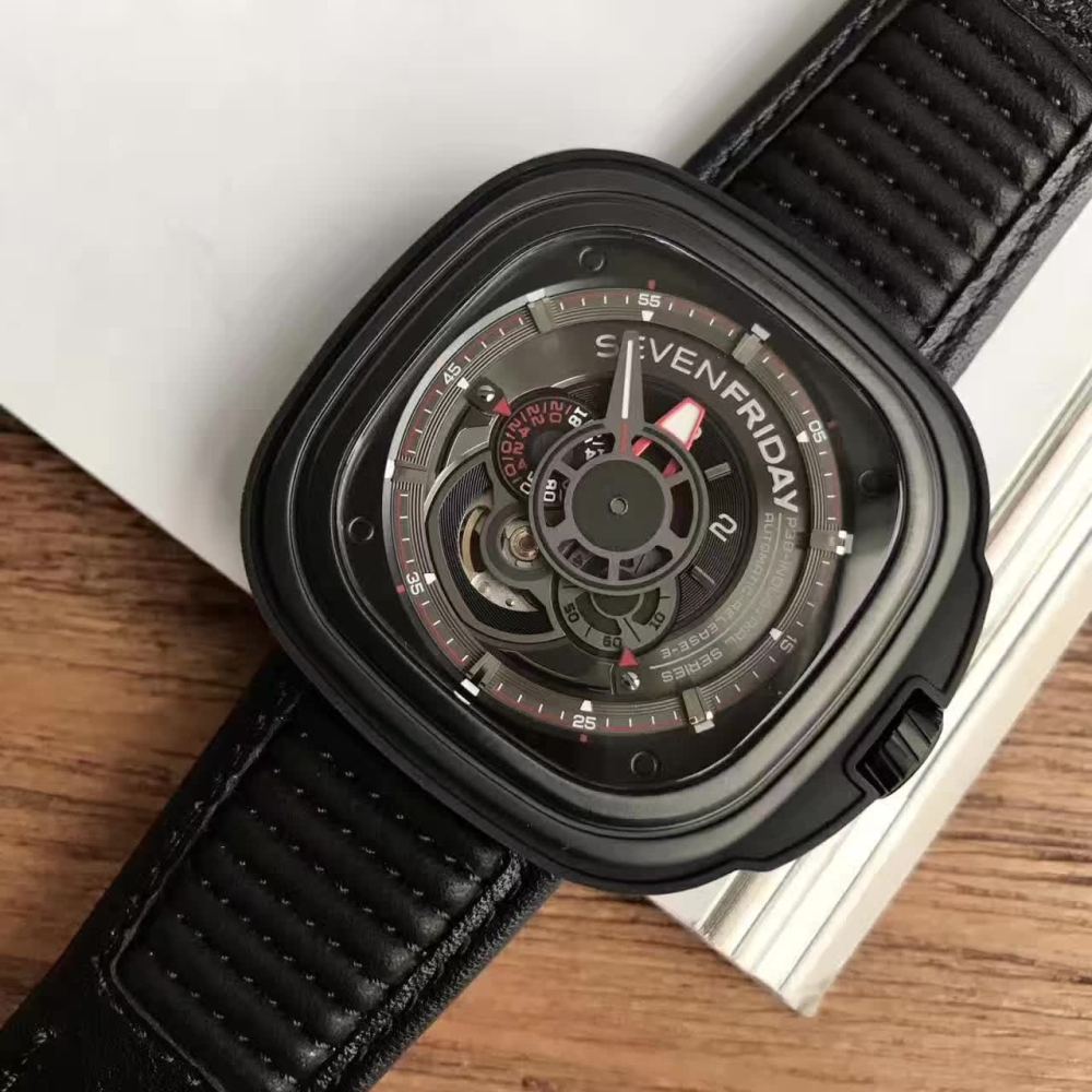 SEVENFRIDAY手錶 七個星期五手錶 大直徑手錶 男生手錶 防水腕錶 鏤空機械錶 男士皮帶自動機械男錶P3b/01-細節圖7