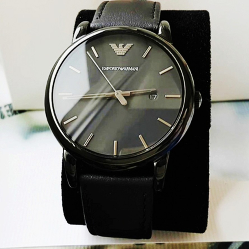 ARMANI手錶 阿瑪尼手錶男 男生手錶 阿曼尼男錶 AR1732 黑色皮錶帶 簡約時尚商務休閒男士腕錶