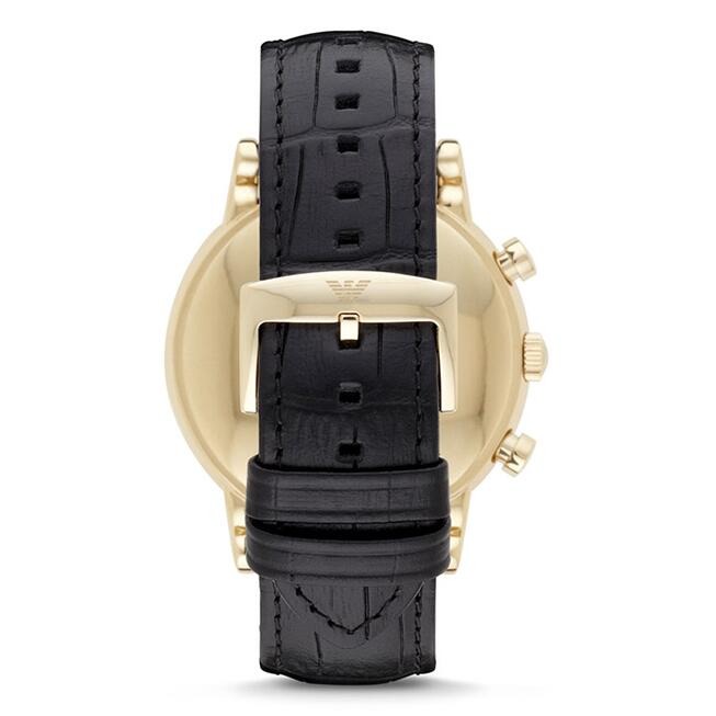 Emporio Armani手錶 阿瑪尼手錶 男生手錶 大直徑金框黑面真皮三眼計時日曆男錶 商務休閒石英錶AR1917-細節圖8