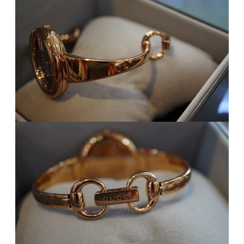 GUCCI手錶 古馳手錶 女生手鐲手錶 玫瑰金黑面時尚潮流女錶 大小號優雅奢華精美石英錶YA134305 YA13409-細節圖6