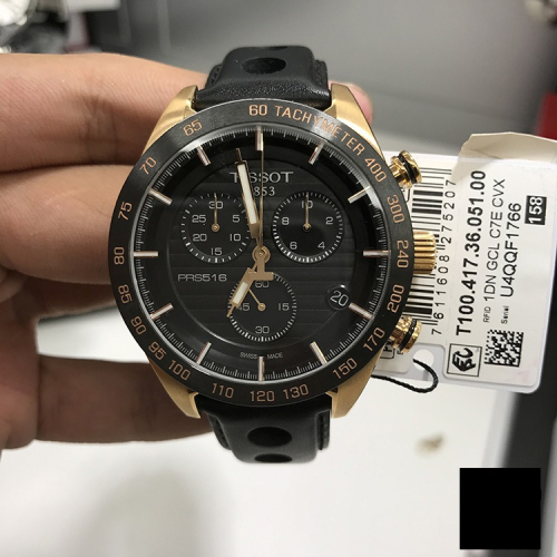 天梭Tissot手錶 PRS516 皮帶款三眼計時日曆防水男錶 休閒石英錶T100.417.36.051.00