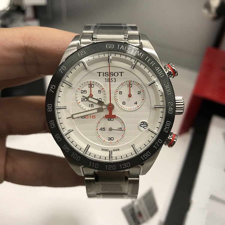 天梭手錶 TISSOT手錶 PRS516三眼計時多功能日曆防水鋼鏈黑面石英男錶T100.417.11.031.00-細節圖2