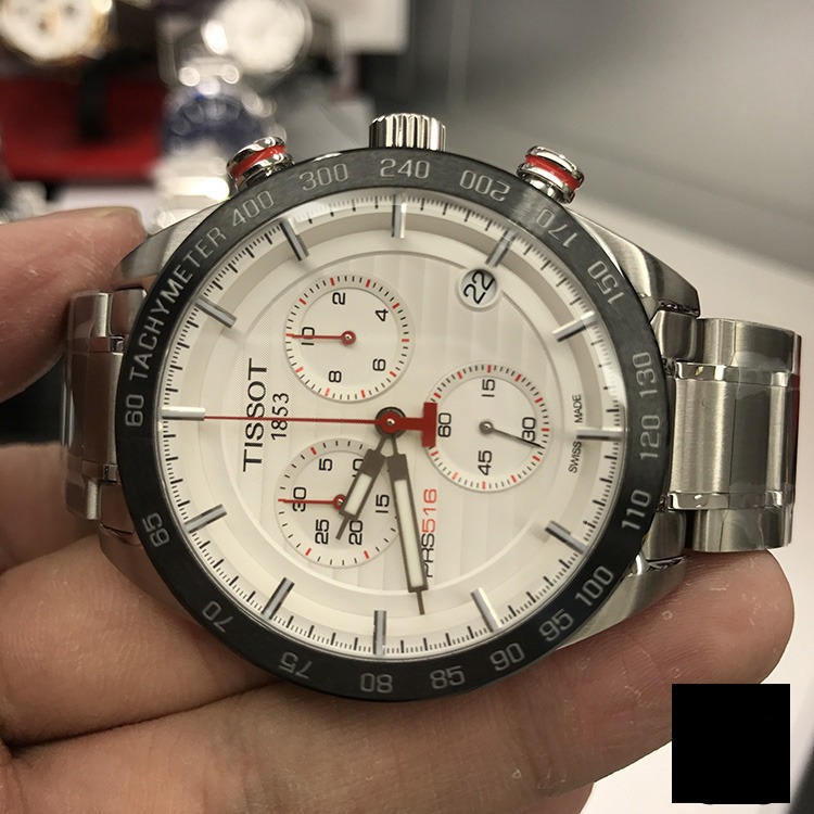 天梭手錶 TISSOT手錶 PRS516三眼計時多功能日曆防水鋼鏈黑面石英男錶T100.417.11.031.00-細節圖3