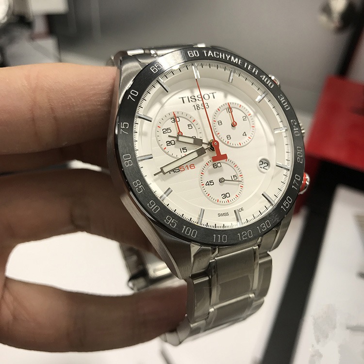 天梭手錶 TISSOT手錶 PRS516三眼計時多功能日曆防水鋼鏈黑面石英男錶T100.417.11.031.00-細節圖4