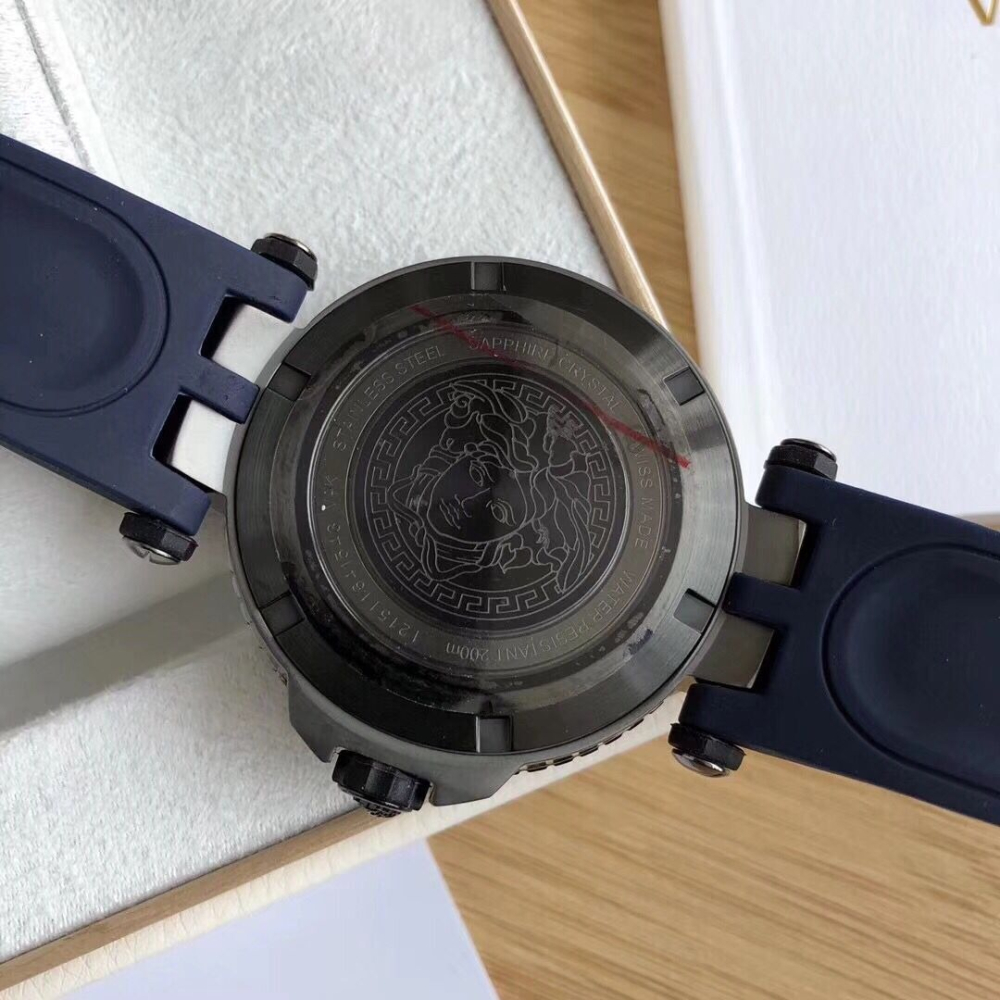 VERSACE手錶 凡賽斯手錶 時尚運動男錶 200m鎖把深度防水潛水錶 深藍色硅膠錶帶休閒運動超酷男士腕錶 藍寶石鏡面-細節圖7