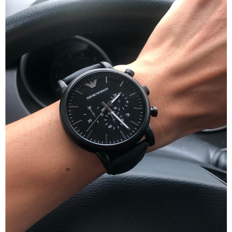 Armani手錶 男生手錶 阿曼尼手錶 新款黑色大錶盤 潮流時尚休閒黑色真皮錶帶男士手錶 石英男錶AR1970-細節圖3