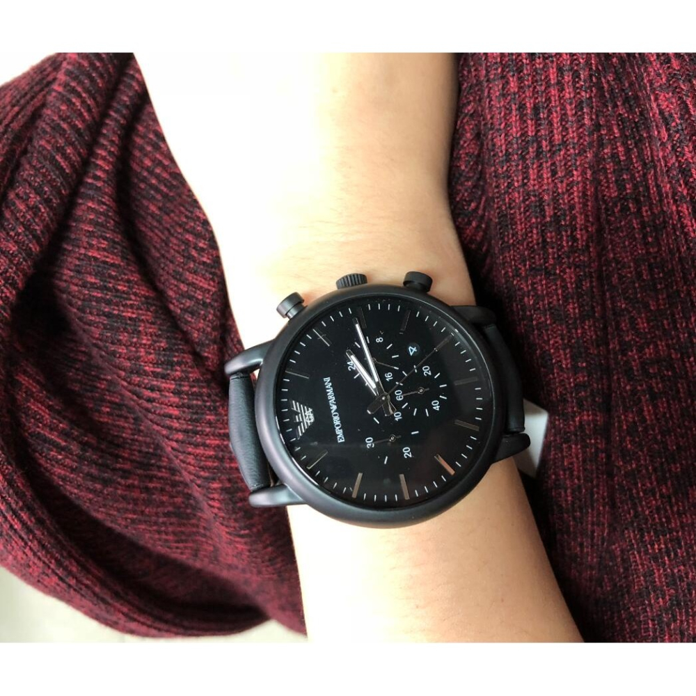 Armani手錶 男生手錶 阿曼尼手錶 新款黑色大錶盤 潮流時尚休閒黑色真皮錶帶男士手錶 石英男錶AR1970-細節圖6