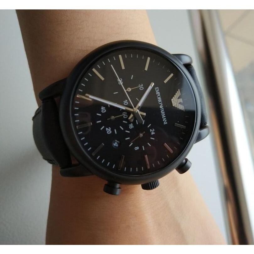 Armani手錶 男生手錶 阿曼尼手錶 新款黑色大錶盤 潮流時尚休閒黑色真皮錶帶男士手錶 石英男錶AR1970-細節圖7