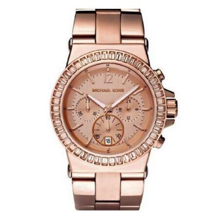 MICHAEL KORS手錶 時尚休閒女錶 MK手錶 大錶盤玫瑰金色鑲鑽三眼計時石英錶MK5412