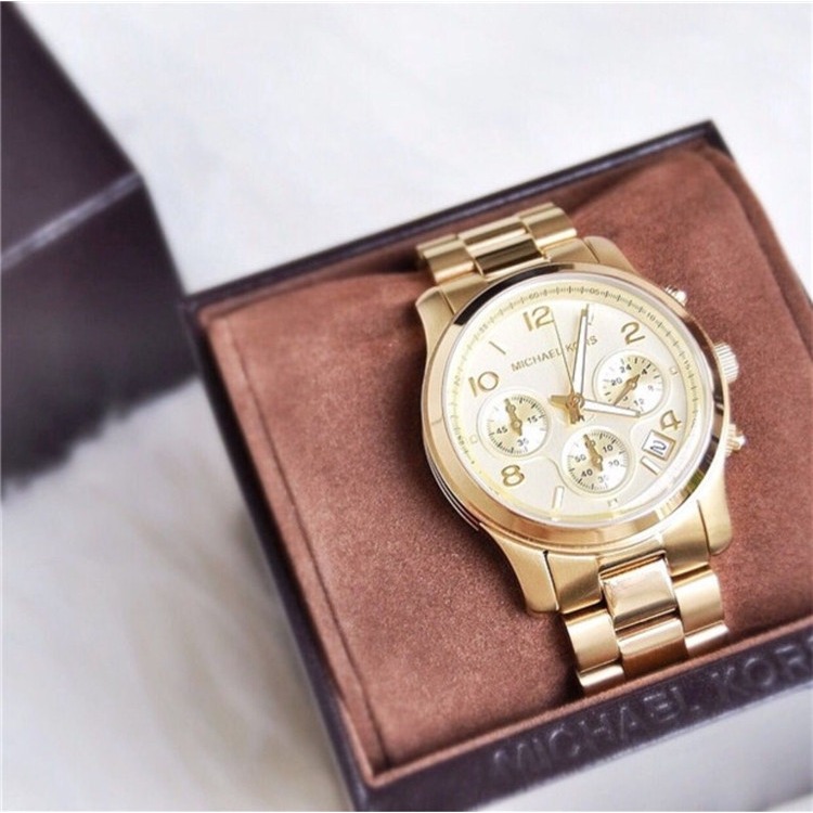 MICHAEL KORS手錶 大直徑手錶女 女生手錶 女錶 MK手錶 MK5055 金色不鏽鋼鏈三眼計時日曆防水石英錶-細節圖2