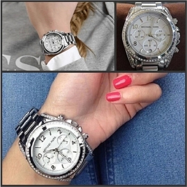 Michael kors手錶 時尚女錶 MK手錶 時尚鑲鑽圓盤女士腕錶 銀色 三眼計時日曆不鏽鋼鏈石英錶MK5165-細節圖9