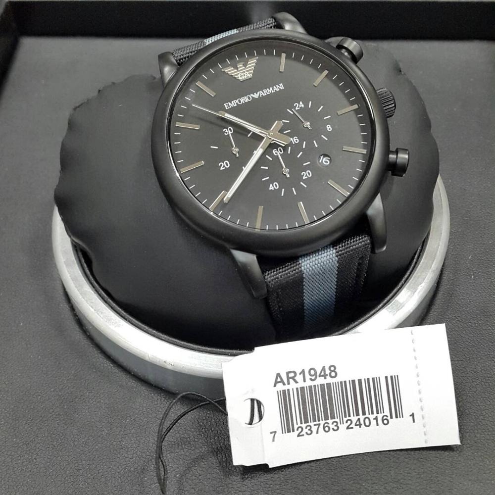 ARMANI手錶 阿瑪尼男錶 AR1948 帆布黑色條紋錶帶 三眼計時日曆休閒商務石英手錶-細節圖4