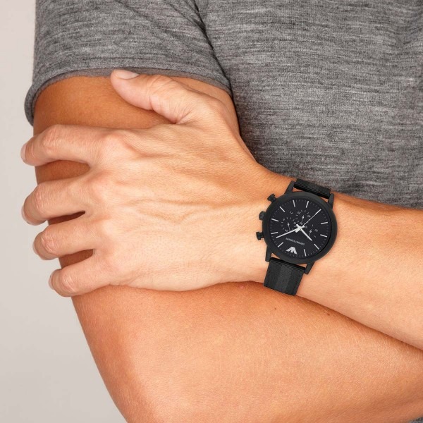 ARMANI手錶 阿瑪尼男錶 AR1948 帆布黑色條紋錶帶 三眼計時日曆休閒商務石英手錶-細節圖5