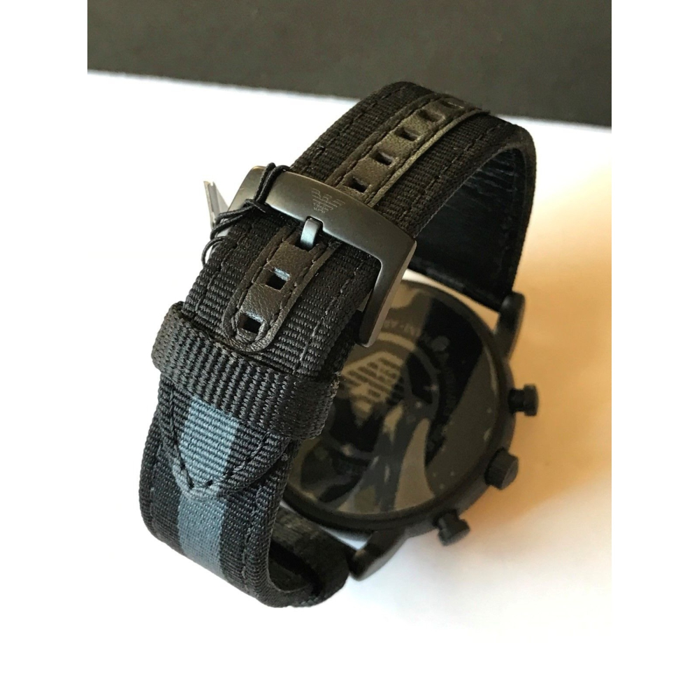 ARMANI手錶 阿瑪尼男錶 AR1948 帆布黑色條紋錶帶 三眼計時日曆休閒商務石英手錶-細節圖10