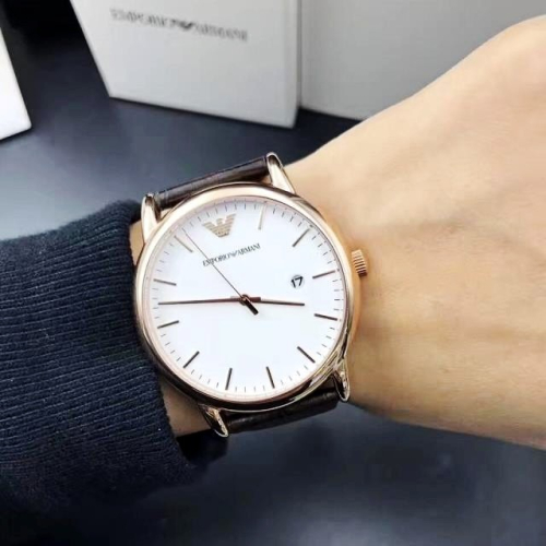 ARMANI手錶 阿瑪尼男錶 簡約白面時尚真皮休閒商務男士手錶 石英錶AR2502