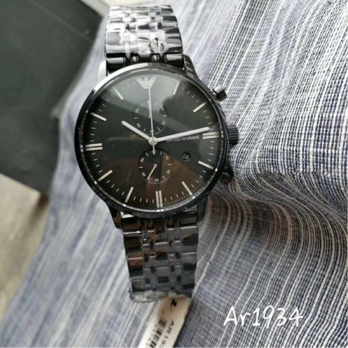 ARMANI手錶 阿曼尼手錶 三眼計時男錶 商務休閒石英錶 酷黑色不鏽鋼鏈防水計時男士腕錶AR1934