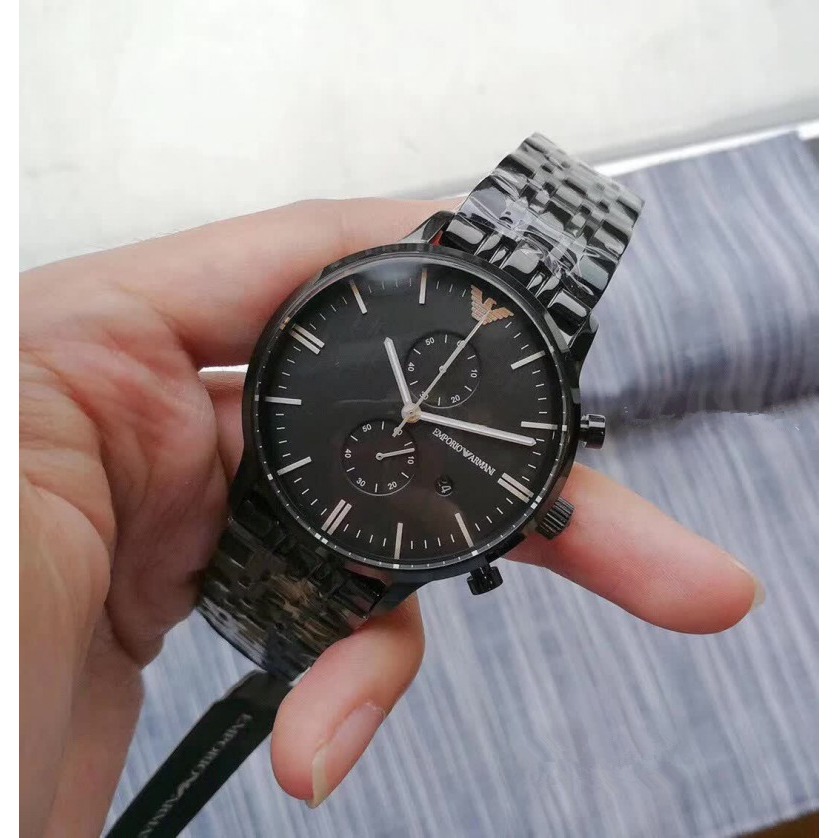 ARMANI手錶 阿曼尼手錶 三眼計時男錶 商務休閒石英錶 酷黑色不鏽鋼鏈防水計時男士腕錶AR1934-細節圖7