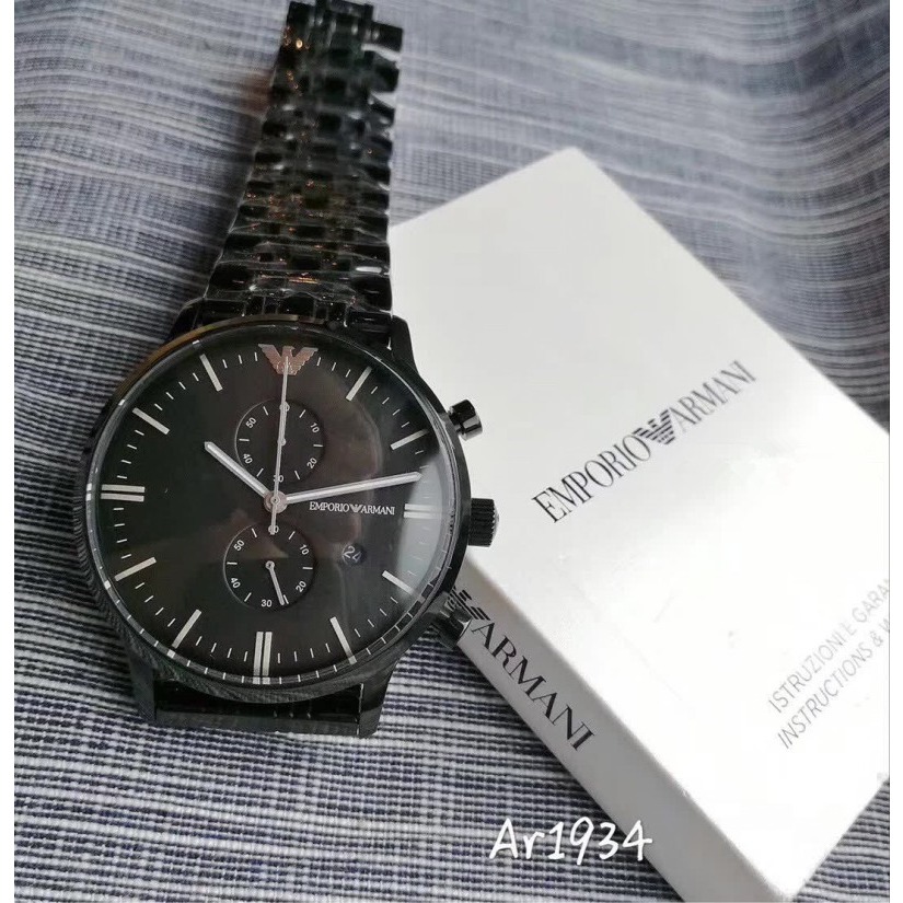ARMANI手錶 阿曼尼手錶 三眼計時男錶 商務休閒石英錶 酷黑色不鏽鋼鏈防水計時男士腕錶AR1934-細節圖9