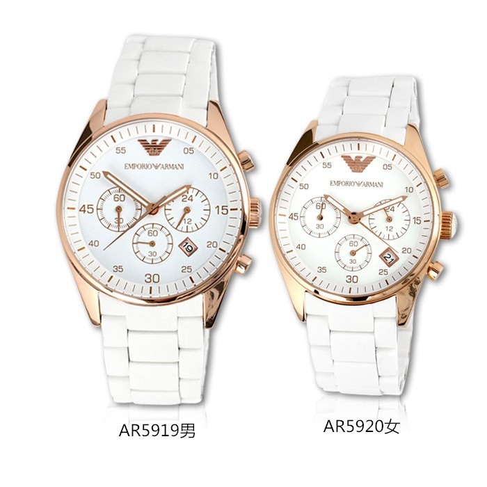 ARMANI手錶 阿曼尼手錶 情侶手錶 膠包鋼三眼計時日曆情侶手錶 防水石英男錶 女錶黑色白色AR5905 AR5920-細節圖11