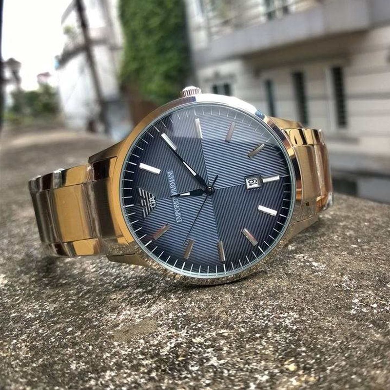 ARMANI手錶 阿曼尼手錶 藍色漸變色不鏽鋼鏈石英錶 圓形時尚休閒商務男錶AR2472-細節圖2