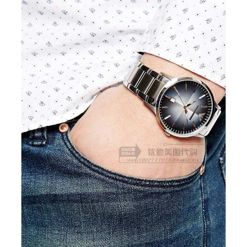 ARMANI手錶 阿曼尼手錶 藍色漸變色不鏽鋼鏈石英錶 圓形時尚休閒商務男錶AR2472-細節圖3