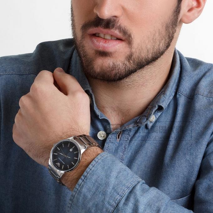 ARMANI手錶 阿曼尼手錶 藍色漸變色不鏽鋼鏈石英錶 圓形時尚休閒商務男錶AR2472-細節圖4