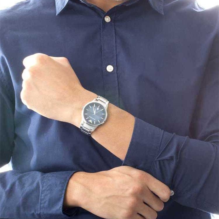 ARMANI手錶 阿曼尼手錶 藍色漸變色不鏽鋼鏈石英錶 圓形時尚休閒商務男錶AR2472-細節圖6