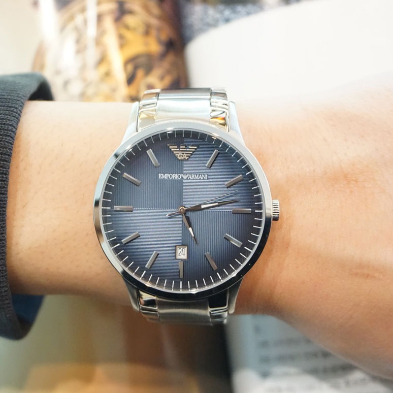 ARMANI手錶 阿曼尼手錶 藍色漸變色不鏽鋼鏈石英錶 圓形時尚休閒商務男錶AR2472-細節圖8