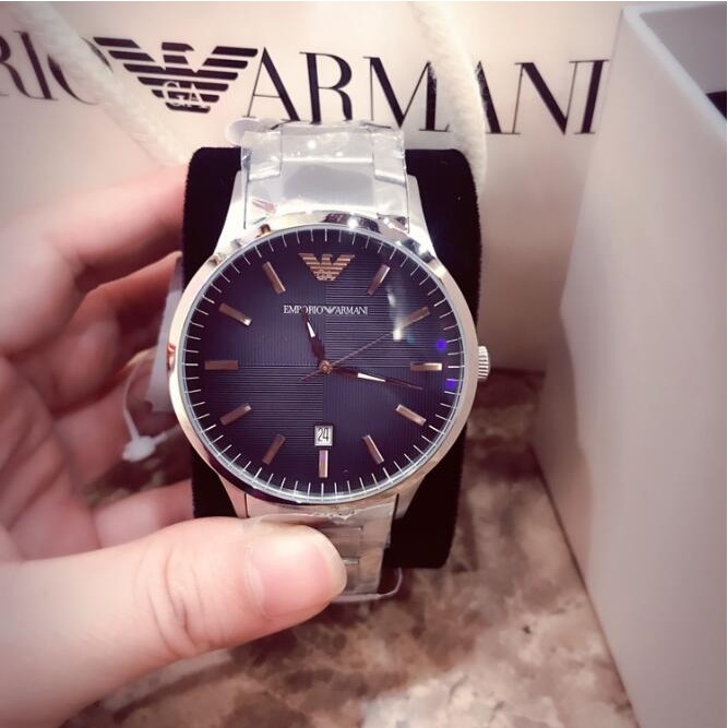 ARMANI手錶 阿曼尼手錶 藍色漸變色不鏽鋼鏈石英錶 圓形時尚休閒商務男錶AR2472-細節圖10