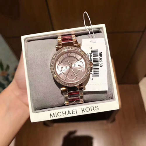 MICHAEL KORS手錶 時尚休閒女錶 酒紅色MK手錶 小直徑簡約時尚鑲鑽石英錶 MK6239