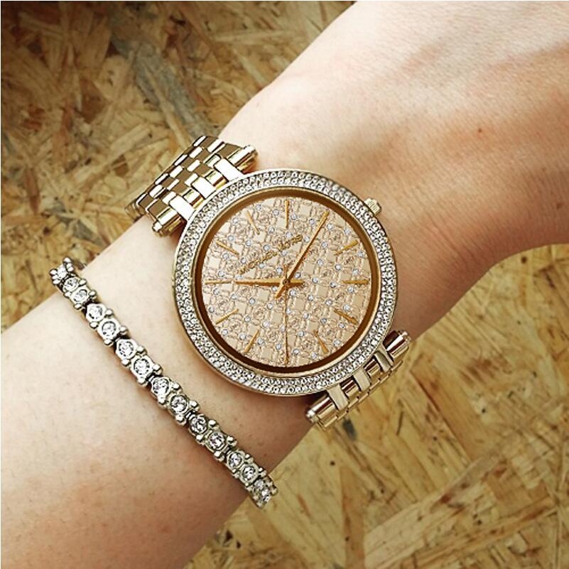 Michael Kors手錶 MK手錶 玫瑰金色 銀色女生鑲鑽不鏽鋼鏈石英錶 時尚潮流精品錶MK3399-細節圖3
