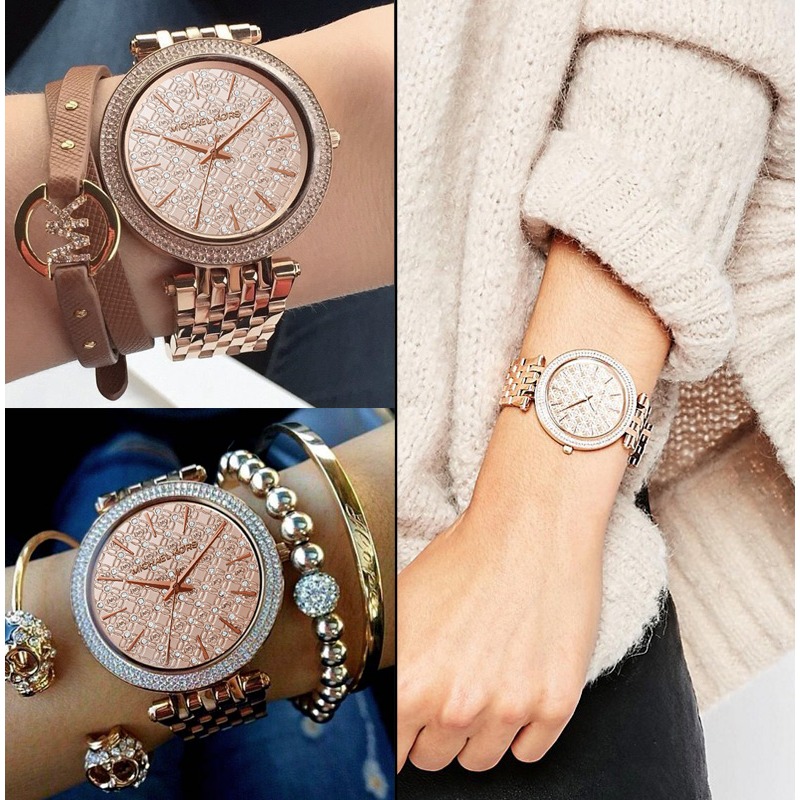 Michael Kors手錶 MK手錶 玫瑰金色 銀色女生鑲鑽不鏽鋼鏈石英錶 時尚潮流精品錶MK3399-細節圖4