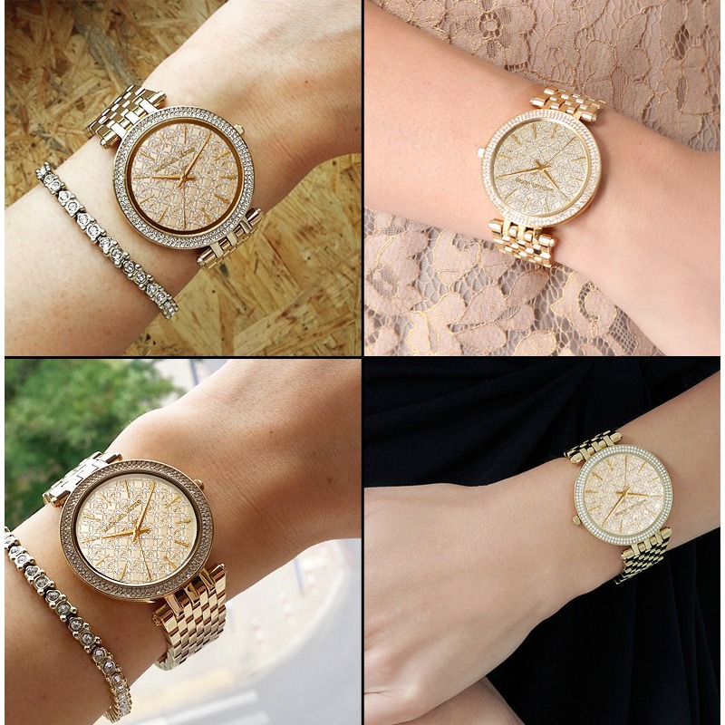 Michael Kors手錶 MK手錶 玫瑰金色 銀色女生鑲鑽不鏽鋼鏈石英錶 時尚潮流精品錶MK3399-細節圖5