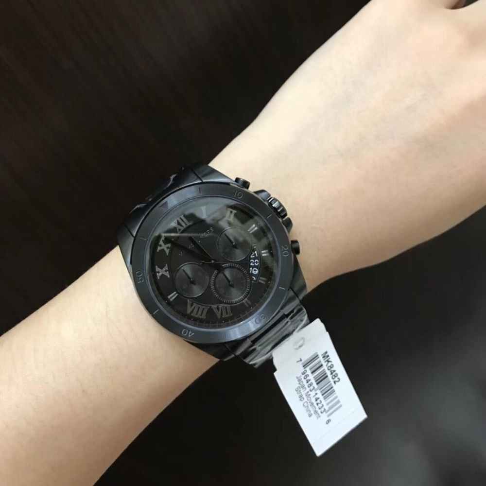 Michael Kors手錶 大直徑休閒男錶 MK手錶 全黑色不鏽鋼鏈 男士日曆防水三眼計時手錶MK8482-細節圖4