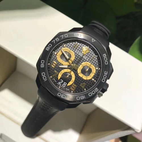 DYLOS VERSACE手錶 凡賽斯男錶 Dial Black VQC020015空間計時黑色皮質錶帶商務休閒男士腕錶