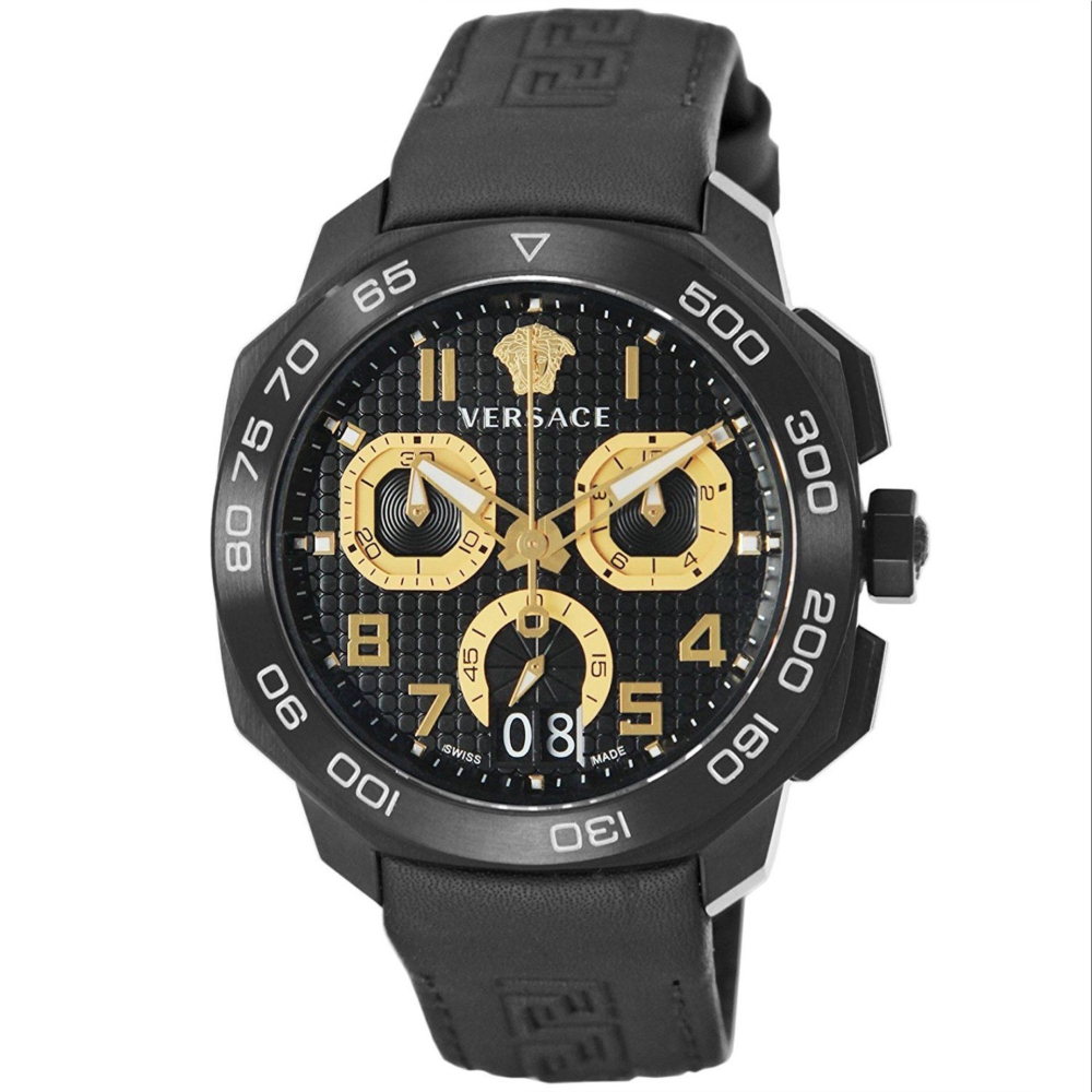 DYLOS VERSACE手錶 凡賽斯男錶 Dial Black VQC020015空間計時黑色皮質錶帶商務休閒男士腕錶-細節圖2