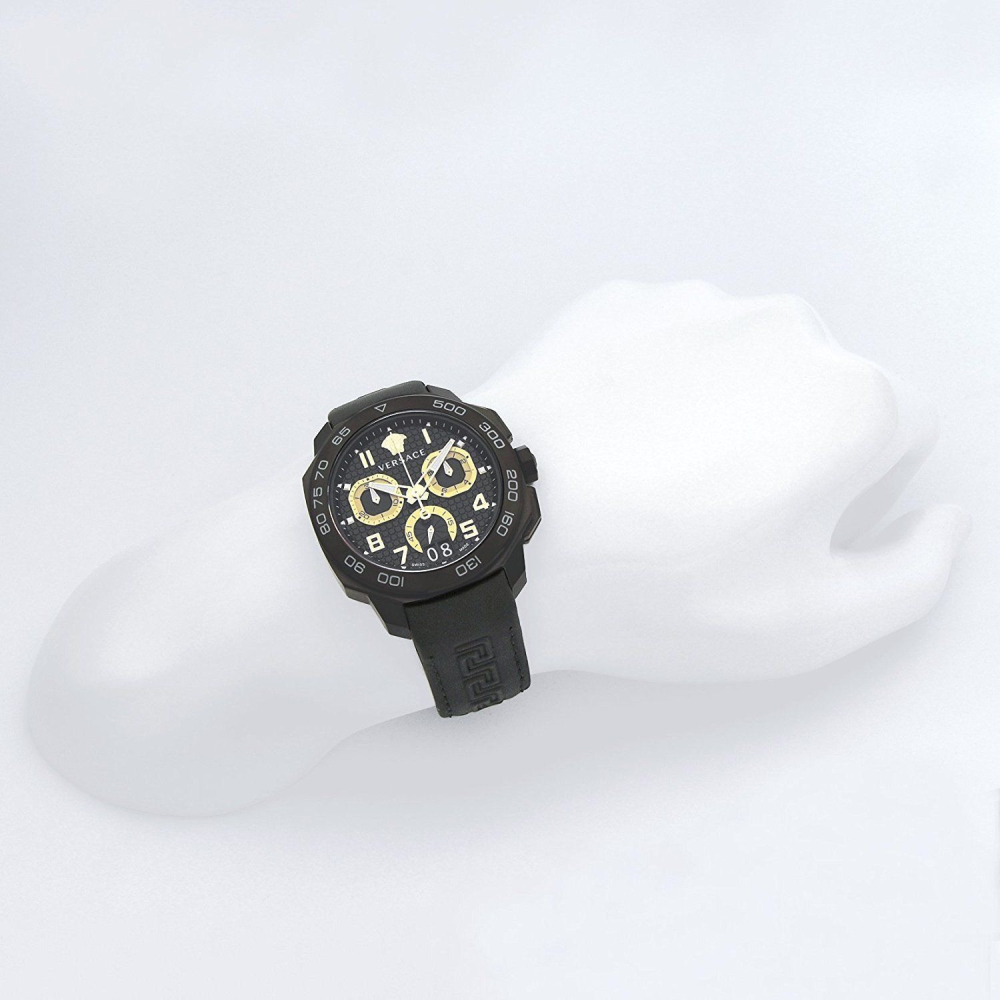 DYLOS VERSACE手錶 凡賽斯男錶 Dial Black VQC020015空間計時黑色皮質錶帶商務休閒男士腕錶-細節圖3
