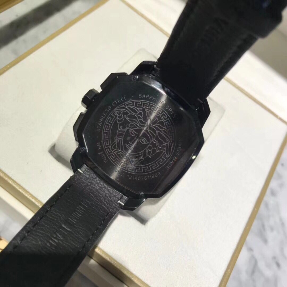 DYLOS VERSACE手錶 凡賽斯男錶 Dial Black VQC020015空間計時黑色皮質錶帶商務休閒男士腕錶-細節圖6