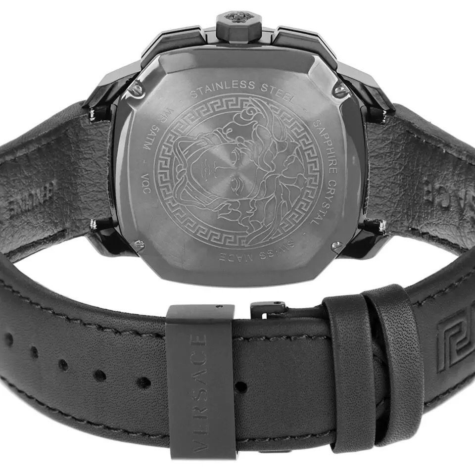 DYLOS VERSACE手錶 凡賽斯男錶 Dial Black VQC020015空間計時黑色皮質錶帶商務休閒男士腕錶-細節圖9